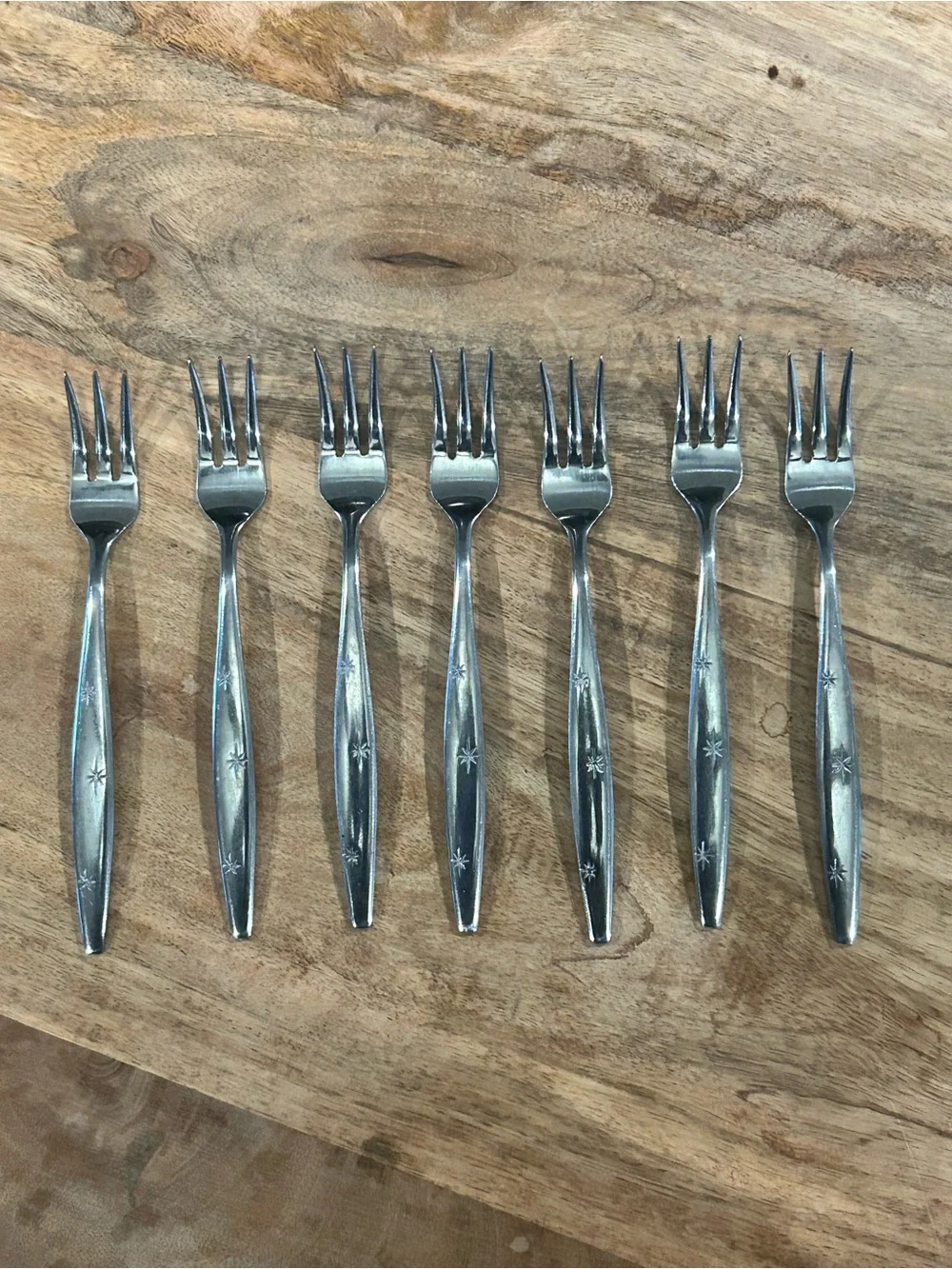Vintage Japan 3 Star Stainless Steel MCM Replacement Flatware 7 Cocktail Forks